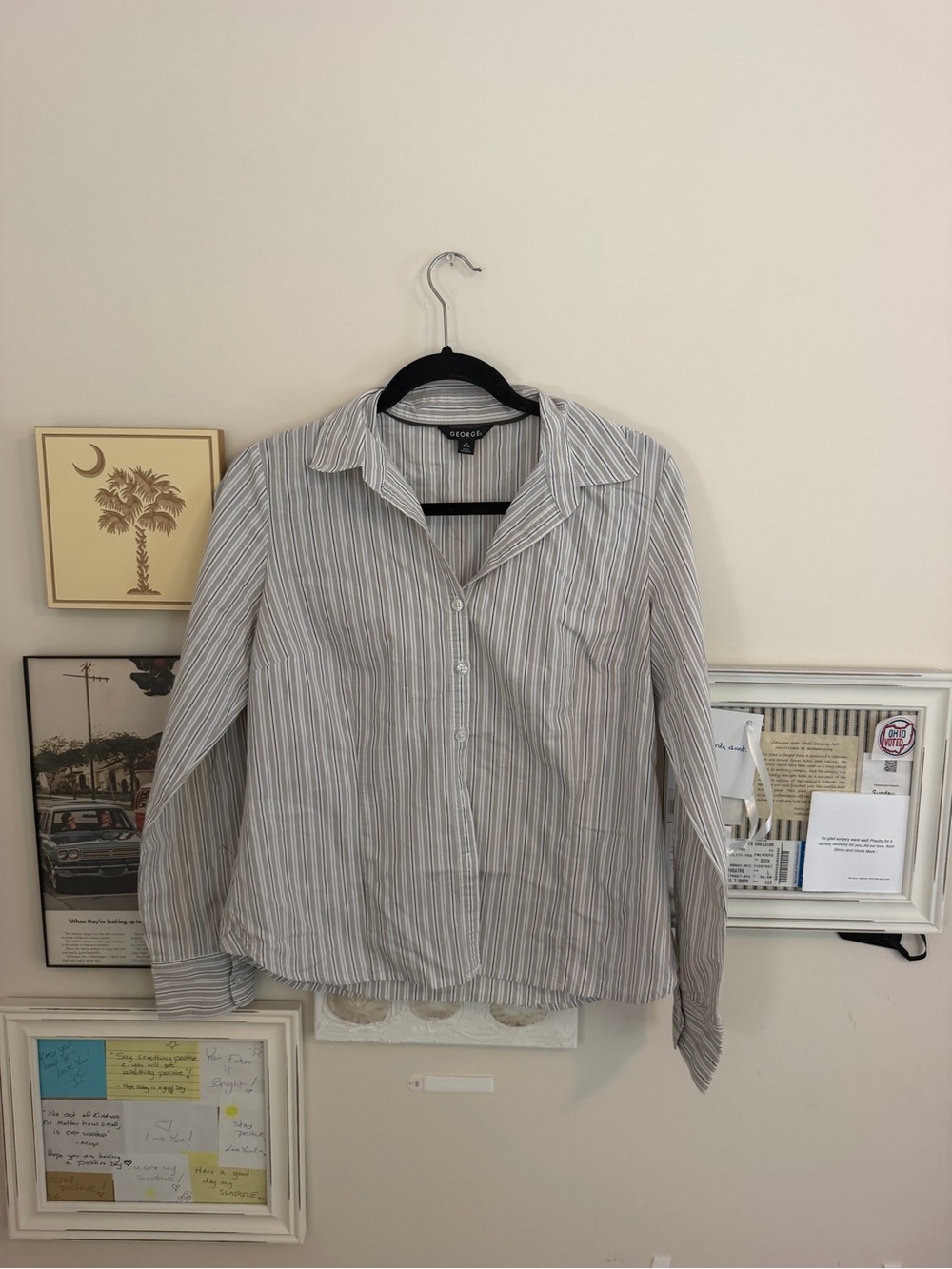 George Light Gray Striped Long-Sleeve Button-Down Shirt